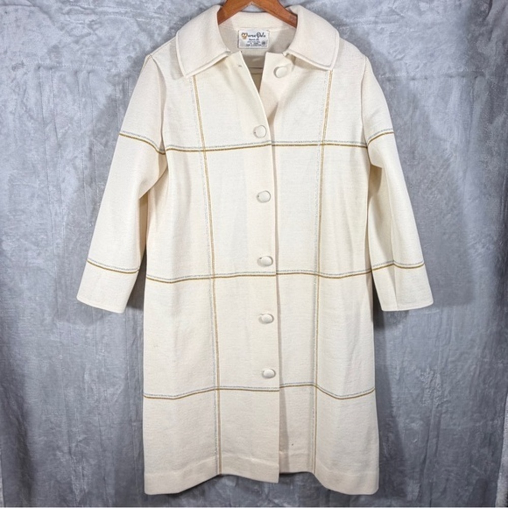 Marco Polo Vintage 100% Wool Windowpane Coat Cream with Gold and silver Size 16